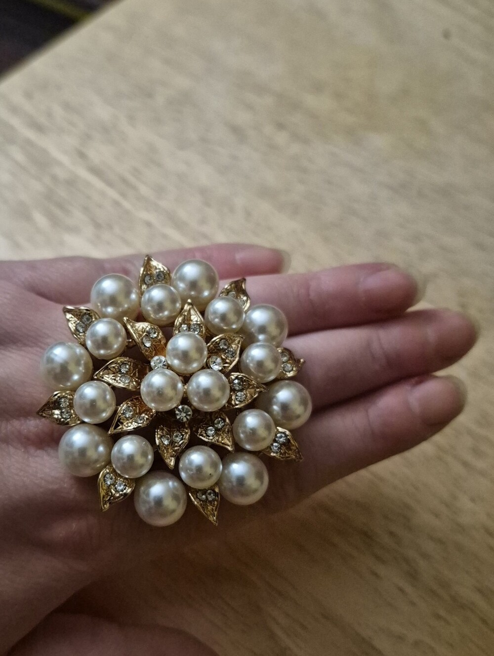 Vintage Faux Pearl Rhinestone Flower Cluster Adjustable Statement Cocktail Ring